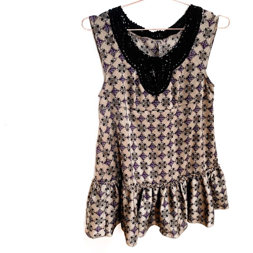 free people frilly hem tunic w/black lace detail - Picture 1 of 5